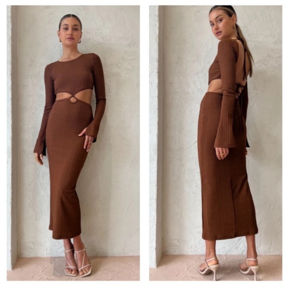 Rumer The Label Revolve NWT Large US 8 Chocolate‎ Brown Oasis Midi Dress Cutout